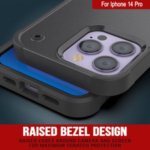 Punkcase iPhone 14 Pro Case [Reliance Series] Protective Hybrid Military Grade Cover W/Built-in Kickstand [Grey-Black]