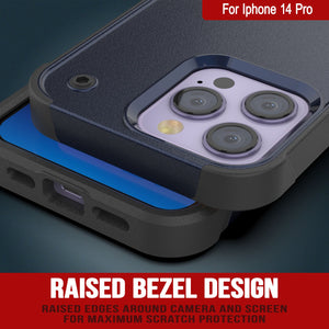 Punkcase iPhone 14 Pro Case [Reliance Series] Protective Hybrid Military Grade Cover W/Built-in Kickstand [Navy-Black]