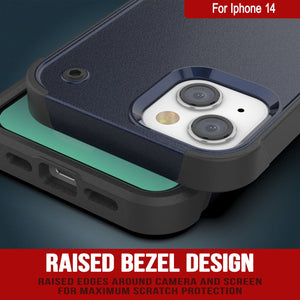 Punkcase iPhone 14 Case [Reliance Series] Protective Hybrid Military Grade Cover W/Built-in Kickstand [Navy-Black]