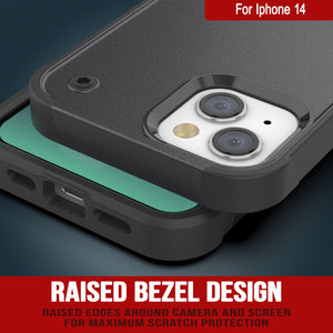 Punkcase iPhone 14 Case [Reliance Series] Protective Hybrid Military Grade Cover W/Built-in Kickstand [Grey-Black]