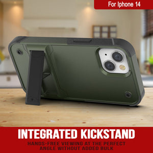 Punkcase iPhone 14 Case [Reliance Series] Protective Hybrid Military Grade Cover W/Built-in Kickstand [Army-Green-Black]