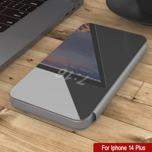 Punkcase iPhone 14 Plus Reflector Case Protective Flip Cover [Silver]