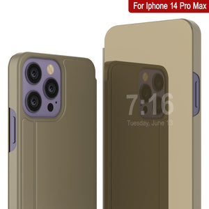 Punkcase iPhone 14 Pro Max Reflector Case Protective Flip Cover [Gold]