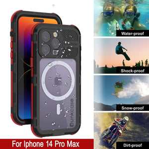 iPhone 14 Pro Max Metal Extreme 2.0 Series Aluminum Waterproof Case IP68 W/Buillt in Screen Protector [Black-Red]