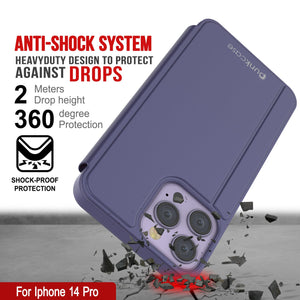 Punkcase iPhone 14 Pro Reflector Case Protective Flip Cover [Purple]