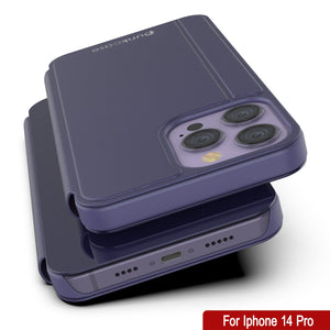 Punkcase iPhone 14 Pro Reflector Case Protective Flip Cover [Purple]