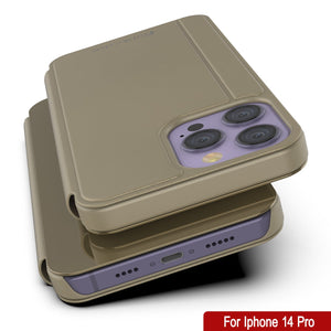 Punkcase iPhone 14 Pro Reflector Case Protective Flip Cover [Gold]