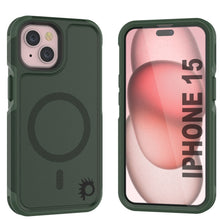 Load image into Gallery viewer, PunkCase iPhone 15 Case, [Spartan 2.0 Series] Clear Rugged Heavy Duty Cover W/Built in Screen Protector [dark green]
