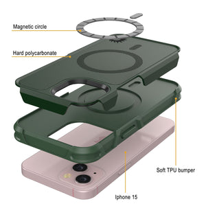 PunkCase iPhone 15 Case, [Spartan 2.0 Series] Clear Rugged Heavy Duty Cover W/Built in Screen Protector [dark green]