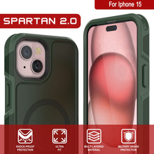 Load image into Gallery viewer, PunkCase iPhone 15 Case, [Spartan 2.0 Series] Clear Rugged Heavy Duty Cover W/Built in Screen Protector [dark green]
