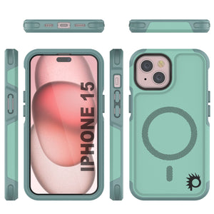 PunkCase iPhone 15 Case, [Spartan 2.0 Series] Clear Rugged Heavy Duty Cover W/Built in Screen Protector [teal]