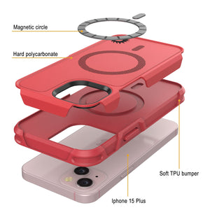 PunkCase iPhone 15 Plus Case, [Spartan 2.0 Series] Clear Rugged Heavy Duty Cover W/Built in Screen Protector [red]