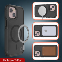 Load image into Gallery viewer, PunkCase iPhone 15 Plus Case, [Spartan 2.0 Series] Clear Rugged Heavy Duty Cover W/Built in Screen Protector [Black]
