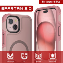Load image into Gallery viewer, PunkCase iPhone 15 Plus Case, [Spartan 2.0 Series] Clear Rugged Heavy Duty Cover W/Built in Screen Protector [pink]
