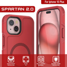 Load image into Gallery viewer, PunkCase iPhone 15 Plus Case, [Spartan 2.0 Series] Clear Rugged Heavy Duty Cover W/Built in Screen Protector [red]
