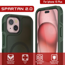 Load image into Gallery viewer, PunkCase iPhone 15 Plus Case, [Spartan 2.0 Series] Clear Rugged Heavy Duty Cover W/Built in Screen Protector [dark green]
