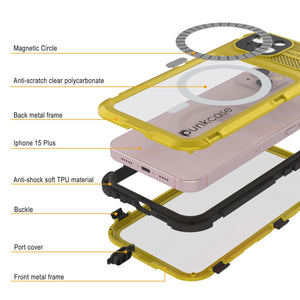 iPhone 15 Plus Metal Extreme 2.0 Series Aluminum Waterproof Case IP68 W/Buillt in Screen Protector [Yellow]