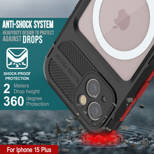 Load image into Gallery viewer, iPhone 15 Plus Metal Extreme 2.0 Series Aluminum Waterproof Case IP68 W/Buillt in Screen Protector [Black-Red]
