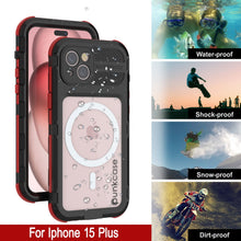 Load image into Gallery viewer, iPhone 15 Plus Metal Extreme 2.0 Series Aluminum Waterproof Case IP68 W/Buillt in Screen Protector [Black-Red]
