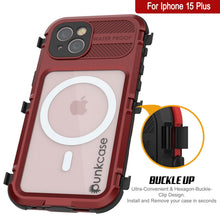 Load image into Gallery viewer, iPhone 15 Plus Metal Extreme 2.0 Series Aluminum Waterproof Case IP68 W/Buillt in Screen Protector [Red-Black]
