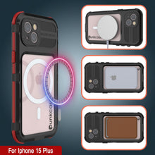 Load image into Gallery viewer, iPhone 15 Plus Metal Extreme 2.0 Series Aluminum Waterproof Case IP68 W/Buillt in Screen Protector [Black-Red]
