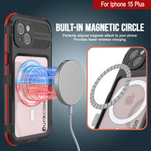 Load image into Gallery viewer, iPhone 15 Plus Metal Extreme 2.0 Series Aluminum Waterproof Case IP68 W/Buillt in Screen Protector [Black-Red]
