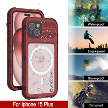 Load image into Gallery viewer, iPhone 15 Plus Metal Extreme 2.0 Series Aluminum Waterproof Case IP68 W/Buillt in Screen Protector [Red-Black]
