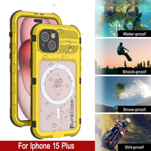 Load image into Gallery viewer, iPhone 15 Plus Metal Extreme 2.0 Series Aluminum Waterproof Case IP68 W/Buillt in Screen Protector [Yellow]
