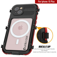 Load image into Gallery viewer, iPhone 15 Plus Metal Extreme 2.0 Series Aluminum Waterproof Case IP68 W/Buillt in Screen Protector [Black-Red]
