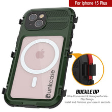 Load image into Gallery viewer, iPhone 15 Plus Metal Extreme 2.0 Series Aluminum Waterproof Case IP68 W/Buillt in Screen Protector [Dark-Green]
