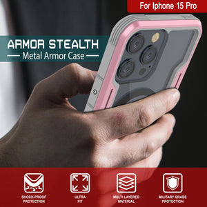 Punkcase iPhone 15 Pro Armor Stealth MAG Defense Case Protective Military Grade Multilayer Cover [Rose-Gold]