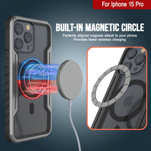 Punkcase iPhone 15 Pro Armor Stealth MAG Defense Case Protective Military Grade Multilayer Cover [Grey-Black]