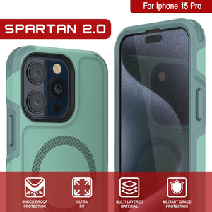 PunkCase iPhone 15 Pro Case, [Spartan 2.0 Series] Clear Rugged Heavy Duty Cover W/Built in Screen Protector [teal]