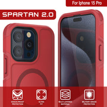 Load image into Gallery viewer, PunkCase iPhone 15 Pro Case, [Spartan 2.0 Series] Clear Rugged Heavy Duty Cover W/Built in Screen Protector [red]
