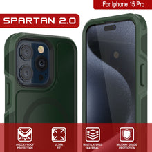 Load image into Gallery viewer, PunkCase iPhone 15 Pro Case, [Spartan 2.0 Series] Clear Rugged Heavy Duty Cover W/Built in Screen Protector [dark green]
