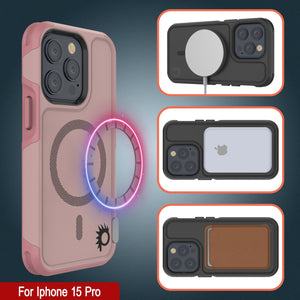 PunkCase iPhone 15 Pro Case, [Spartan 2.0 Series] Clear Rugged Heavy Duty Cover W/Built in Screen Protector [pink]