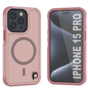 PunkCase iPhone 15 Pro Case, [Spartan 2.0 Series] Clear Rugged Heavy Duty Cover W/Built in Screen Protector [pink]