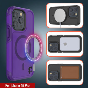 PunkCase iPhone 15 Pro Case, [Spartan 2.0 Series] Clear Rugged Heavy Duty Cover W/Built in Screen Protector [purple]