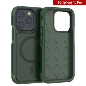 PunkCase iPhone 15 Pro Case, [Spartan 2.0 Series] Clear Rugged Heavy Duty Cover W/Built in Screen Protector [dark green]