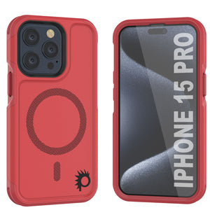 PunkCase iPhone 15 Pro Case, [Spartan 2.0 Series] Clear Rugged Heavy Duty Cover W/Built in Screen Protector [red]