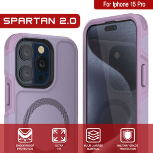 PunkCase iPhone 15 Pro Case, [Spartan 2.0 Series] Clear Rugged Heavy Duty Cover W/Built in Screen Protector [lilac]
