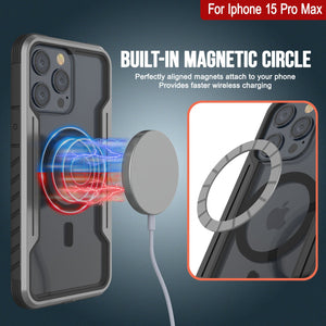 Punkcase iPhone 15 Pro Max Armor Stealth MAG Defense Case Protective Military Grade Multilayer Cover [Grey-Black]