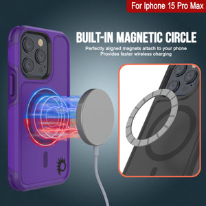 PunkCase iPhone 15 Pro Max Case, [Spartan 2.0 Series] Clear Rugged Heavy Duty Cover W/Built in Screen Protector [purple]