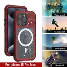 Load image into Gallery viewer, iPhone 15 Pro Max Metal Extreme 2.0 Series Aluminum Waterproof Case IP68 W/Buillt in Screen Protector [Red-Black]
