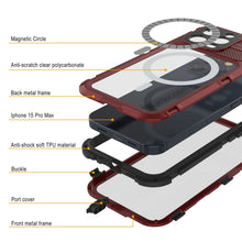 Load image into Gallery viewer, iPhone 15 Pro Max Metal Extreme 2.0 Series Aluminum Waterproof Case IP68 W/Buillt in Screen Protector [Red-Black]
