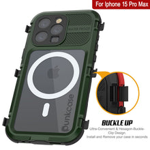 Load image into Gallery viewer, iPhone 15 Pro Max Metal Extreme 2.0 Series Aluminum Waterproof Case IP68 W/Buillt in Screen Protector [Dark Green]
