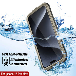 iPhone 15 Pro Max Metal Extreme 2.0 Series Aluminum Waterproof Case IP68 W/Buillt in Screen Protector [Gold]
