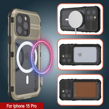Load image into Gallery viewer, iPhone 15 Pro Metal Extreme 2.0 Series Aluminum Waterproof Case IP68 W/Buillt in Screen Protector [Gold]
