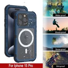 Load image into Gallery viewer, iPhone 15 Pro Metal Extreme 2.0 Series Aluminum Waterproof Case IP68 W/Buillt in Screen Protector [Blue]
