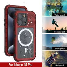 Load image into Gallery viewer, iPhone 15 Pro Metal Extreme 2.0 Series Aluminum Waterproof Case IP68 W/Buillt in Screen Protector [Red-Black]
